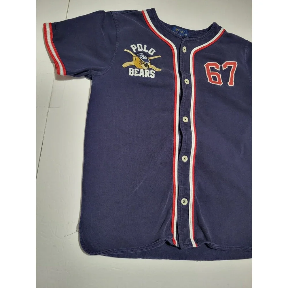 (#L1) Polo Ralph Lauren Polo Bears Jersey Shirt Blue Size Kid's M (10-12)